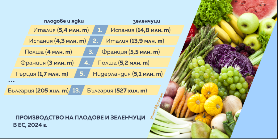 За 20 години България е намалила наполовина производството на зеленчуци