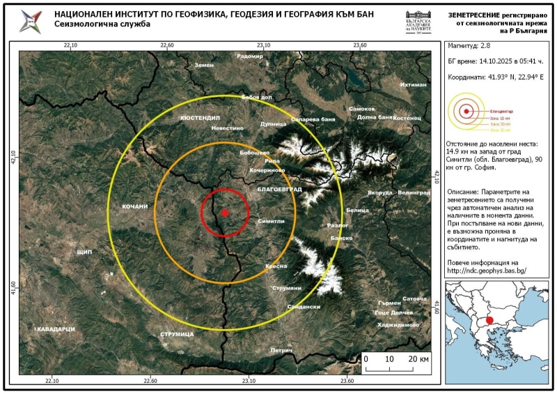 Земетресение с магнитут 2,8 люшна Симитли на Петковден