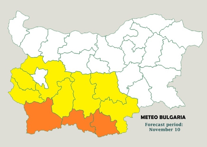 Обилни дъждове в Югозапада на 10 ноември, най-много в Благоевградско