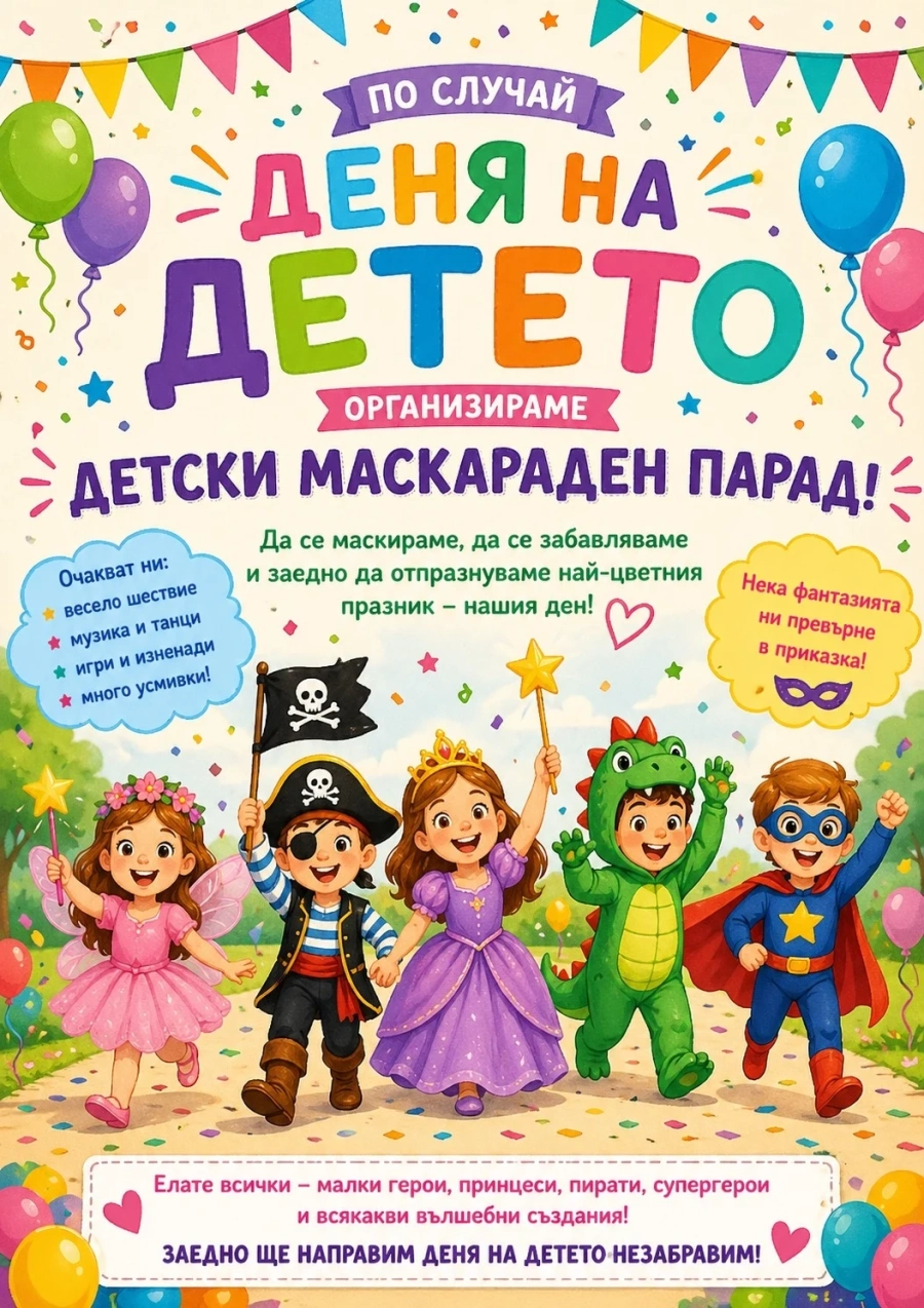 Община Ихтиман организира детски карнавал за 1 юни с игри, костюми и награди