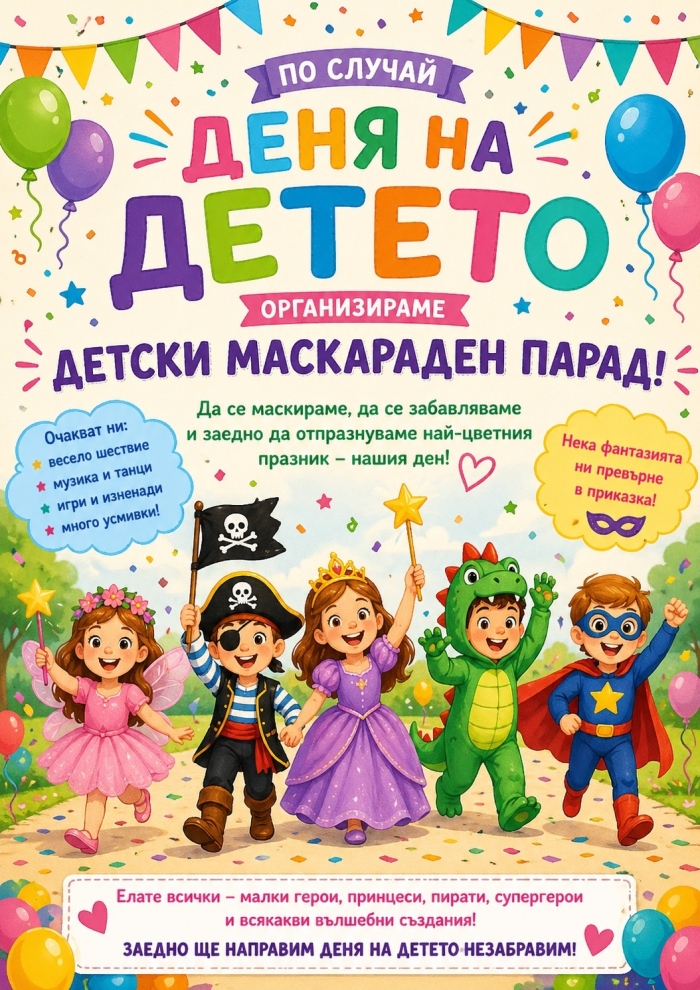 Община Ихтиман организира детски карнавал за 1 юни с игри, костюми и награди