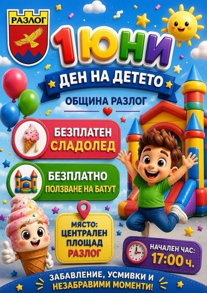 Община Разлог организира празници за Деня на детето с игри, лакомства и забавления